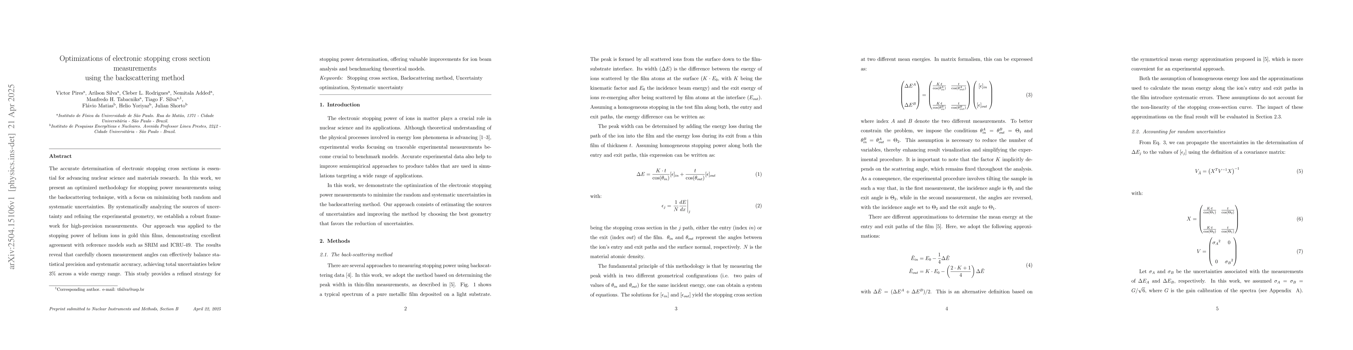Thumbnail for Optimizations of electronic stopping cross section measurements using
  the backscattering method