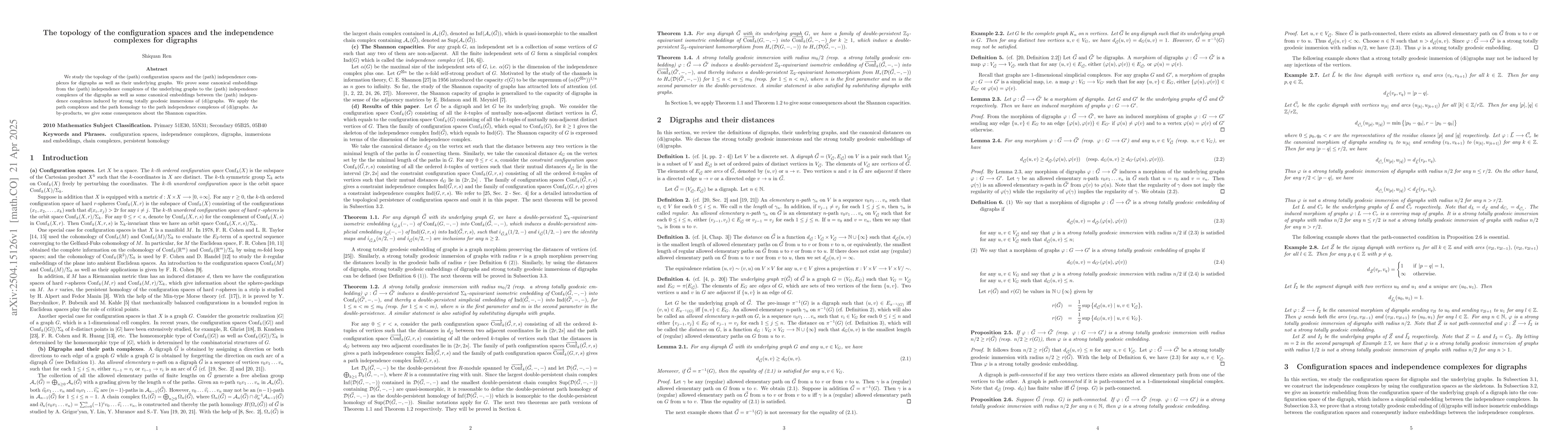 Thumbnail for The topology of the configuration spaces and the independence complexes
  for digraphs