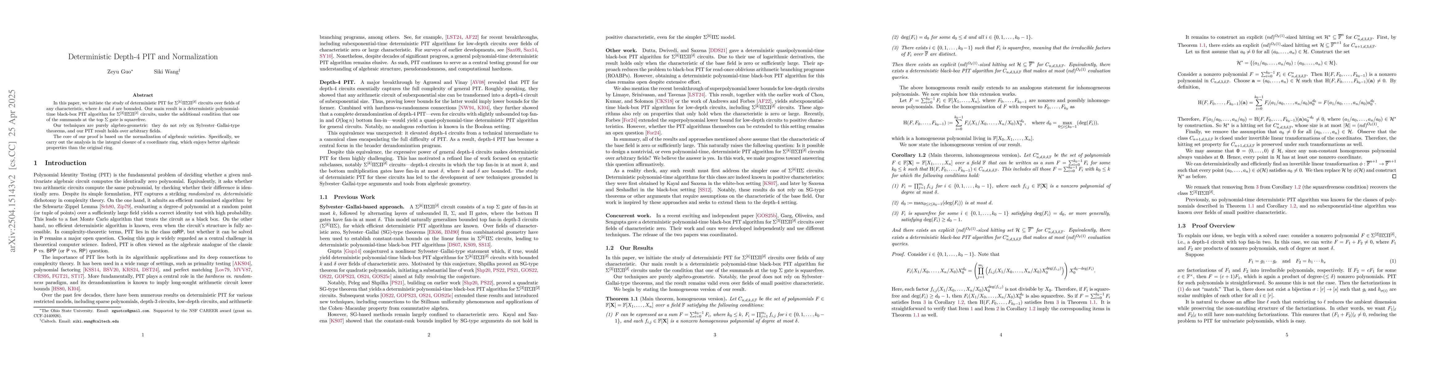Thumbnail for Deterministic Depth-4 PIT and Normalization