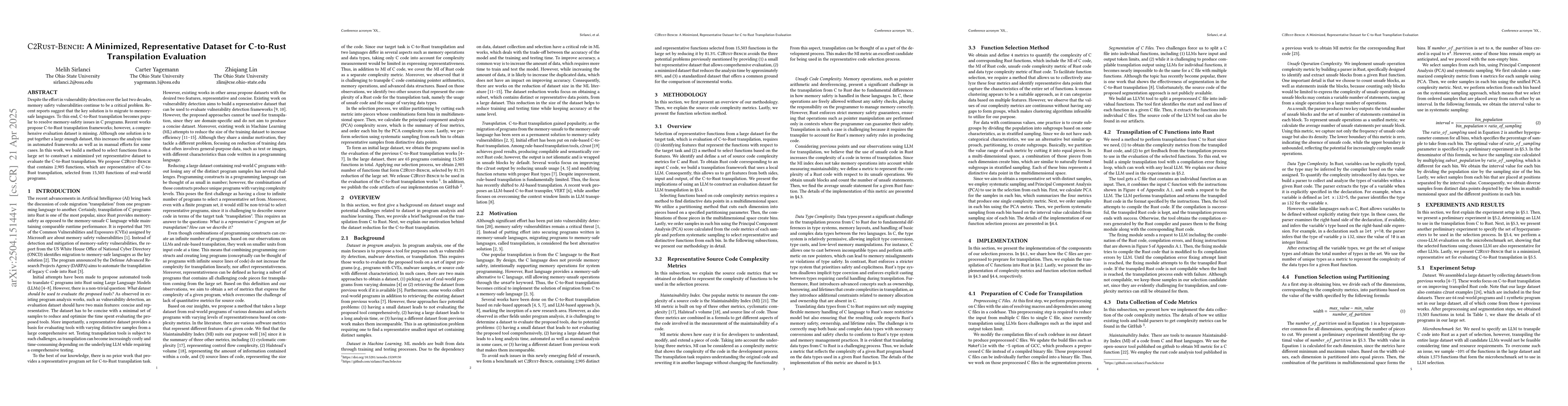 Thumbnail for C2RUST-BENCH: A Minimized, Representative Dataset for C-to-Rust
  Transpilation Evaluation