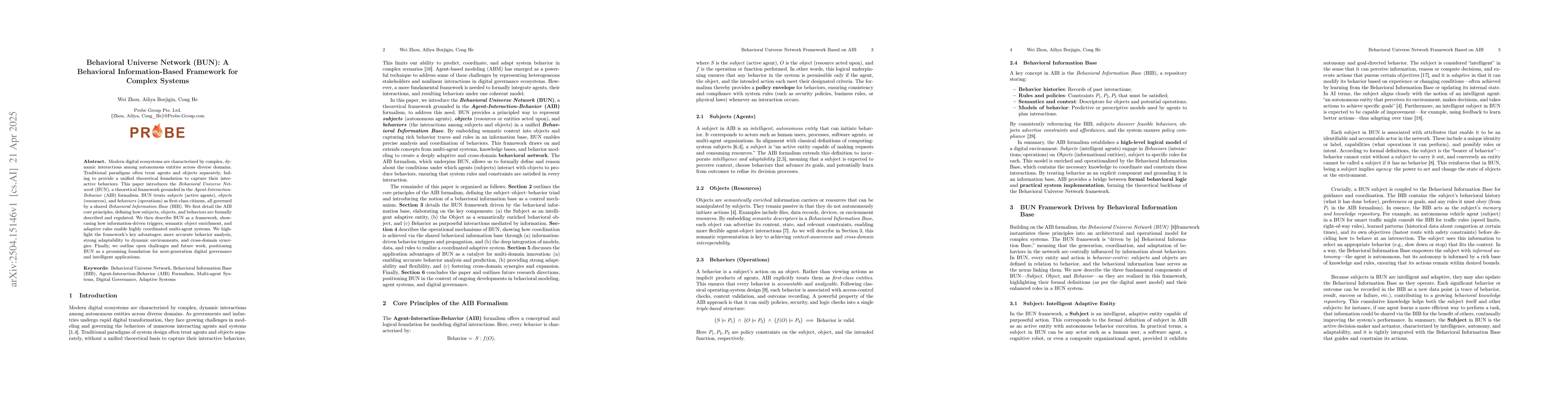 Thumbnail for Behavioral Universe Network (BUN): A Behavioral Information-Based
  Framework for Complex Systems