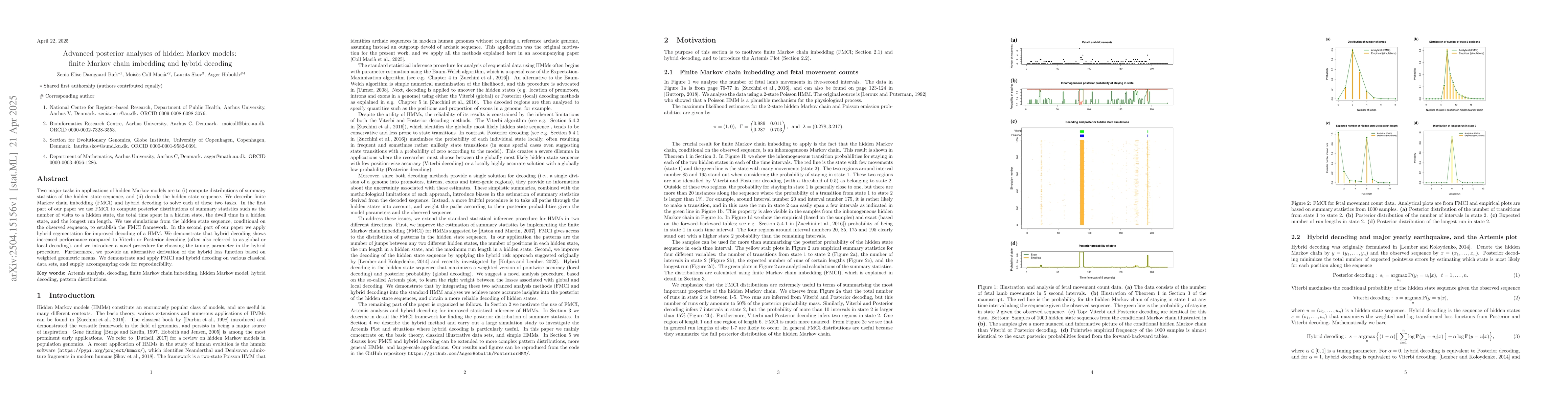 Thumbnail for Advanced posterior analyses of hidden Markov models: finite Markov chain
  imbedding and hybrid decoding