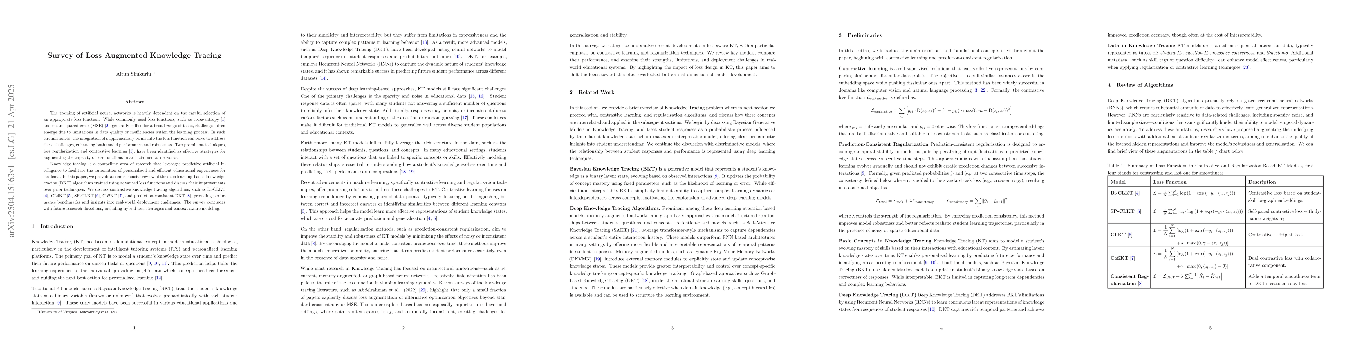 Thumbnail for Survey of Loss Augmented Knowledge Tracing
