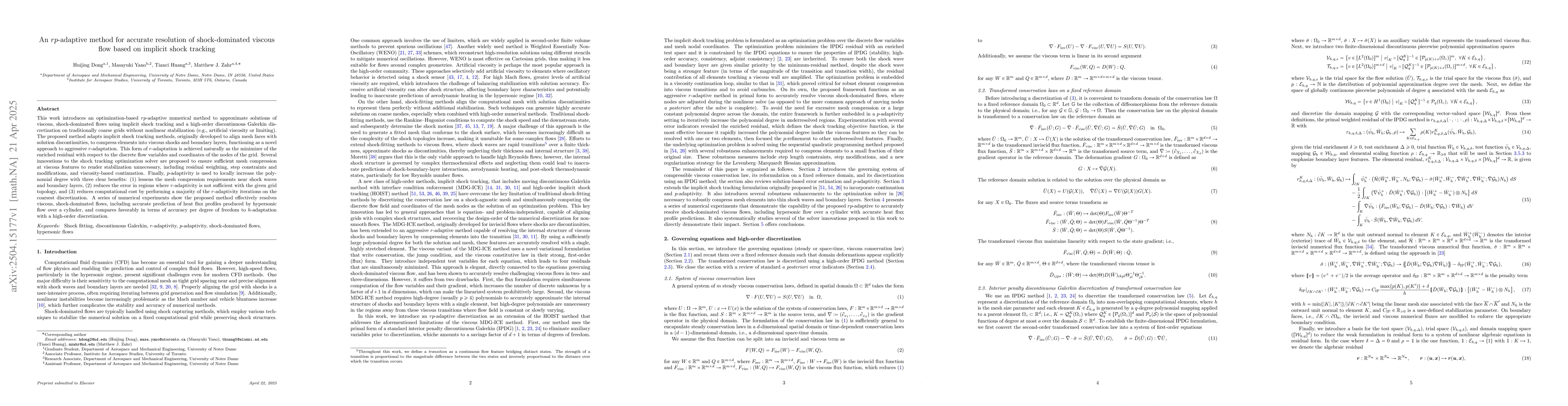 Thumbnail for An $rp$-adaptive method for accurate resolution of shock-dominated
  viscous flow based on implicit shock tracking
