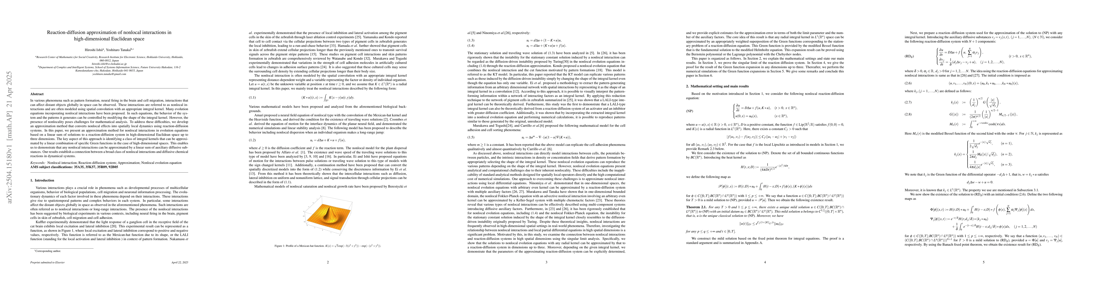 Thumbnail for Reaction-diffusion approximation of nonlocal interactions in
  high-dimensional Euclidean space