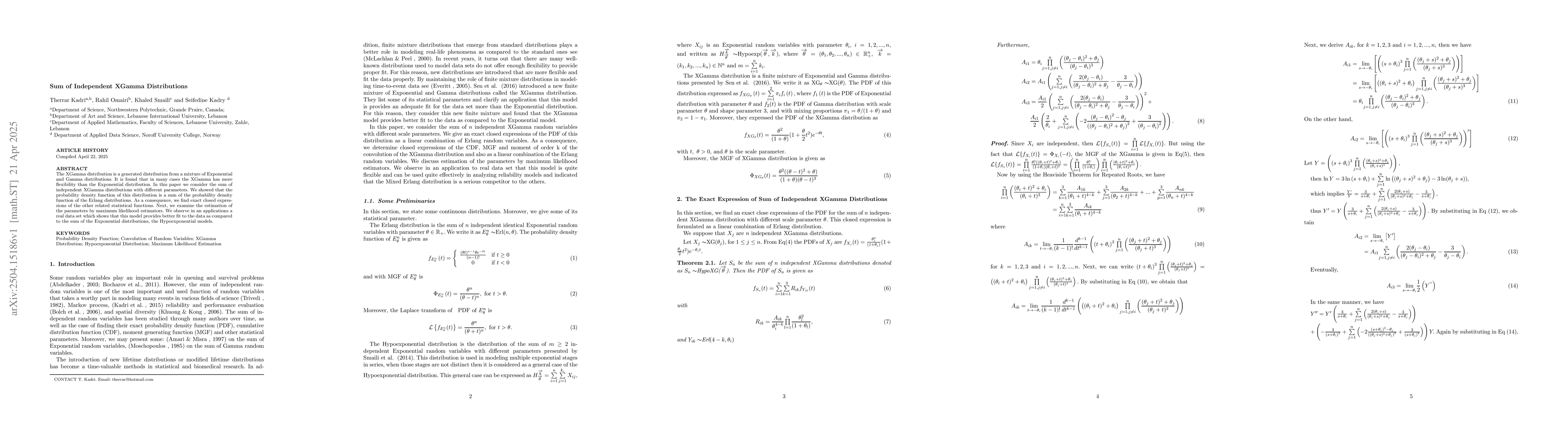 Thumbnail for Sum of Independent XGamma Distributions