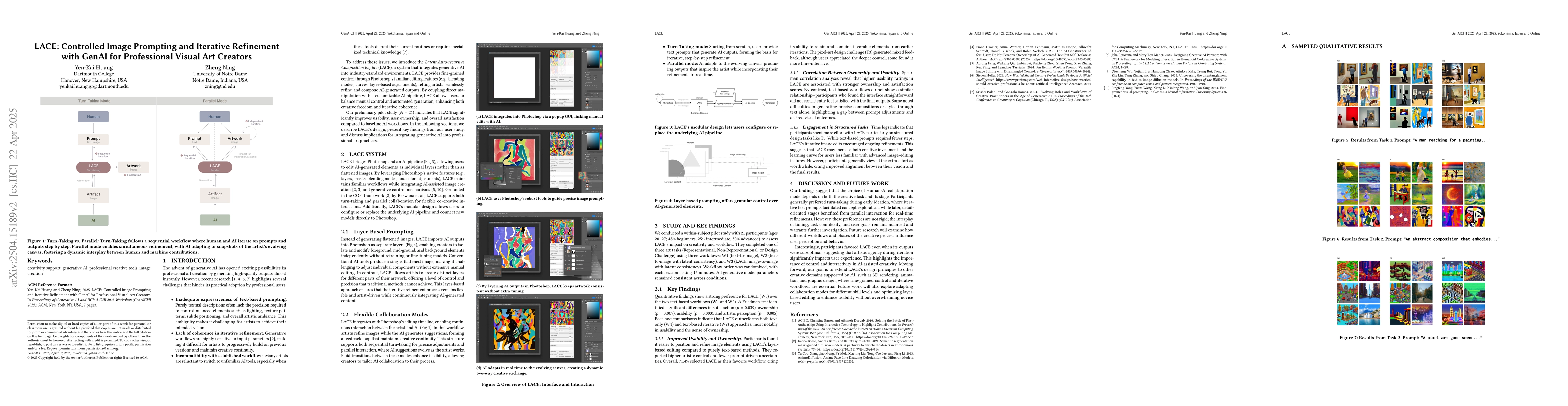 Thumbnail for LACE: Controlled Image Prompting and Iterative Refinement with GenAI for
  Professional Visual Art Creators