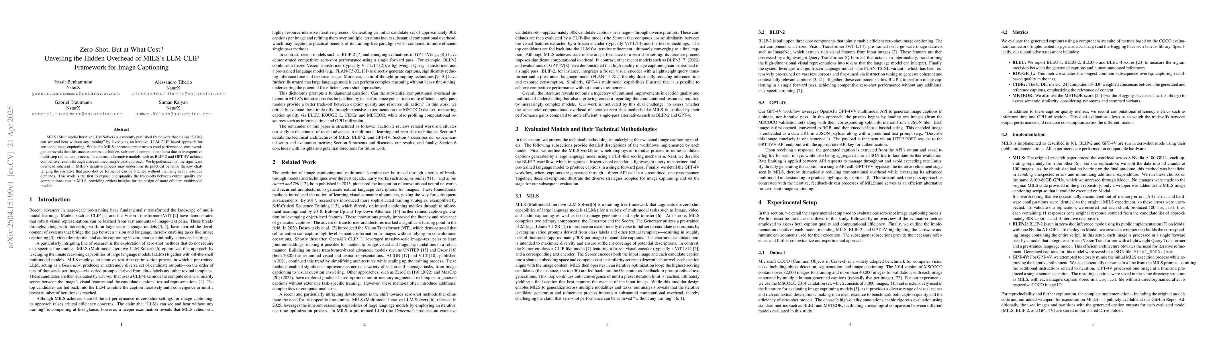 Thumbnail for Zero-Shot, But at What Cost? Unveiling the Hidden Overhead of MILS's
  LLM-CLIP Framework for Image Captioning