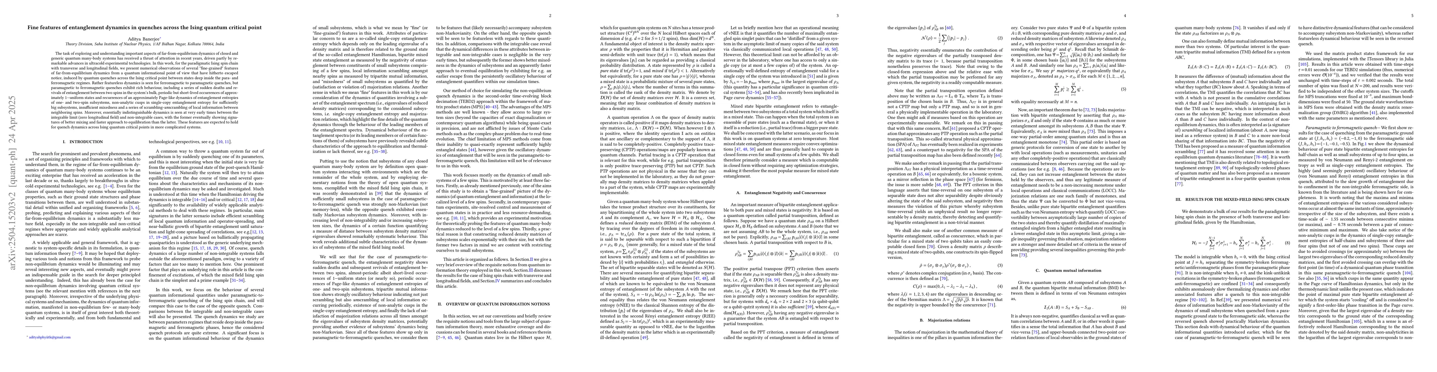 Thumbnail for Fine features of entanglement dynamics in quenches across the Ising
  quantum critical point