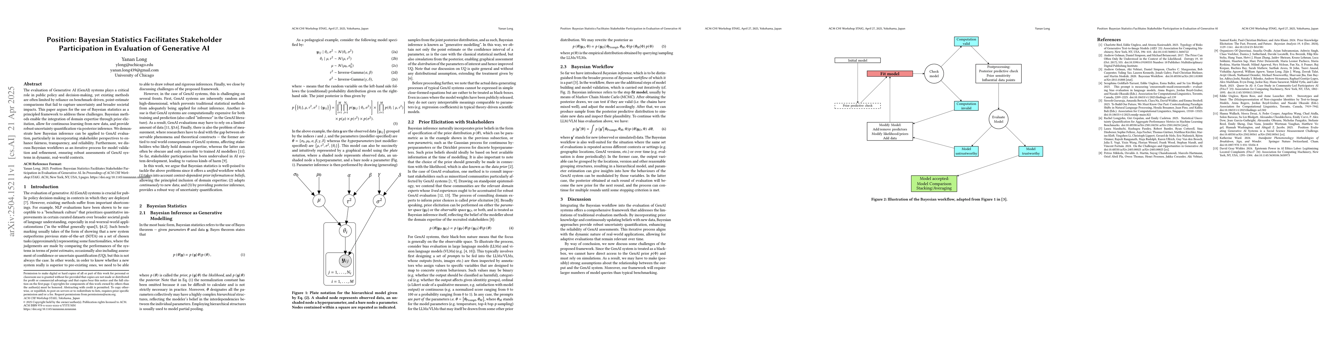Thumbnail for Position: Bayesian Statistics Facilitates Stakeholder Participation in
  Evaluation of Generative AI