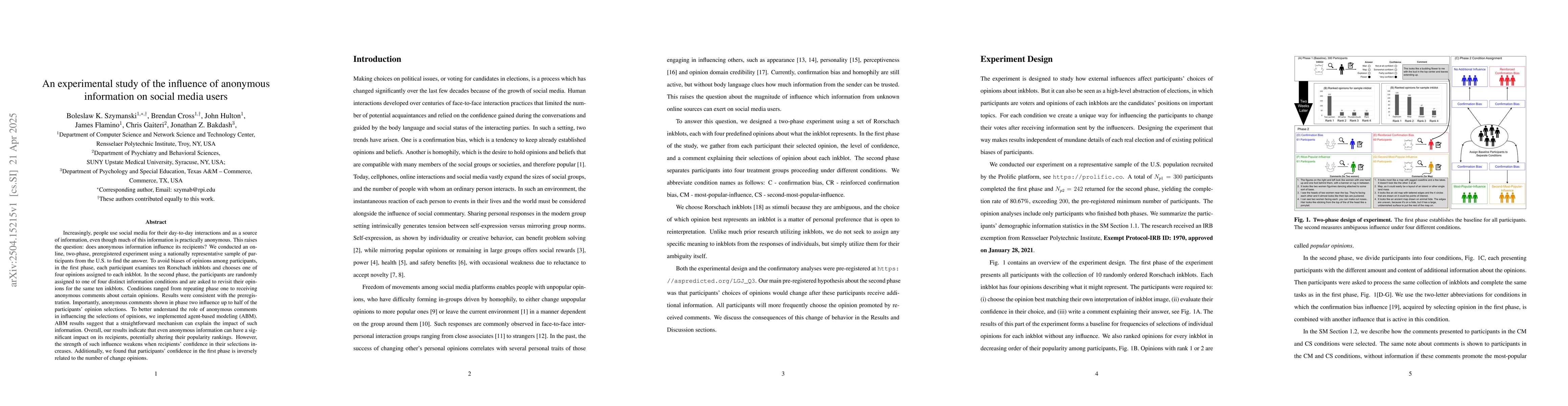 Thumbnail for An experimental study of the influence of anonymous information on
  social media users
