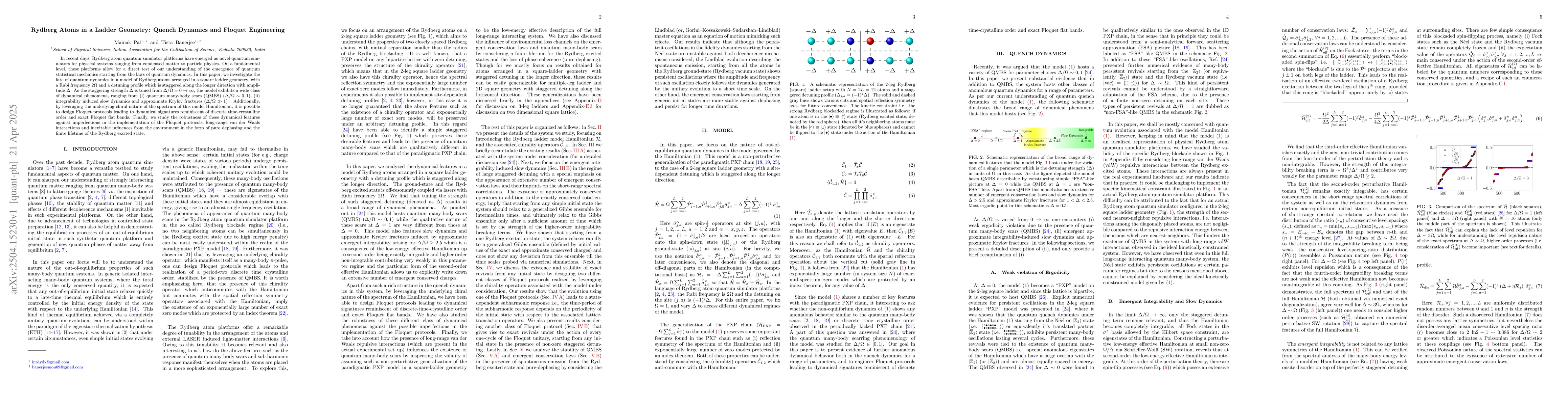 Thumbnail for Rydberg Atoms in a Ladder Geometry: Quench Dynamics and Floquet
  Engineering