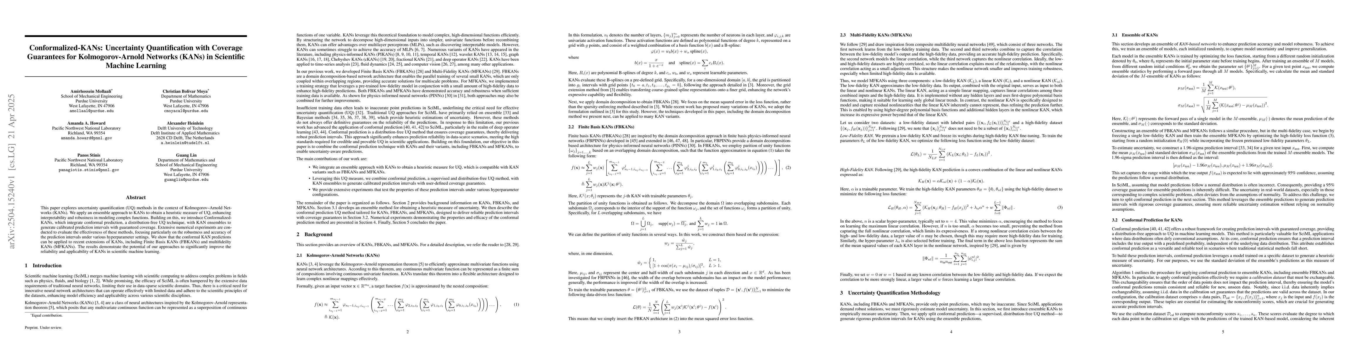 Thumbnail for Conformalized-KANs: Uncertainty Quantification with Coverage Guarantees
  for Kolmogorov-Arnold Networks (KANs) in Scientific Machine Learning
