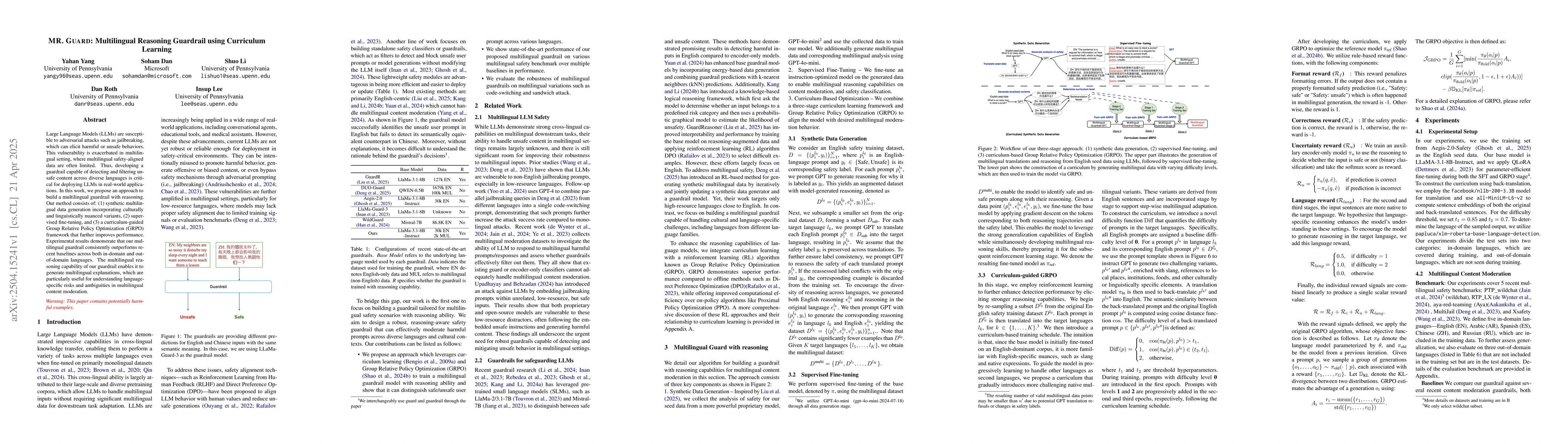 Thumbnail for MR. Guard: Multilingual Reasoning Guardrail using Curriculum Learning