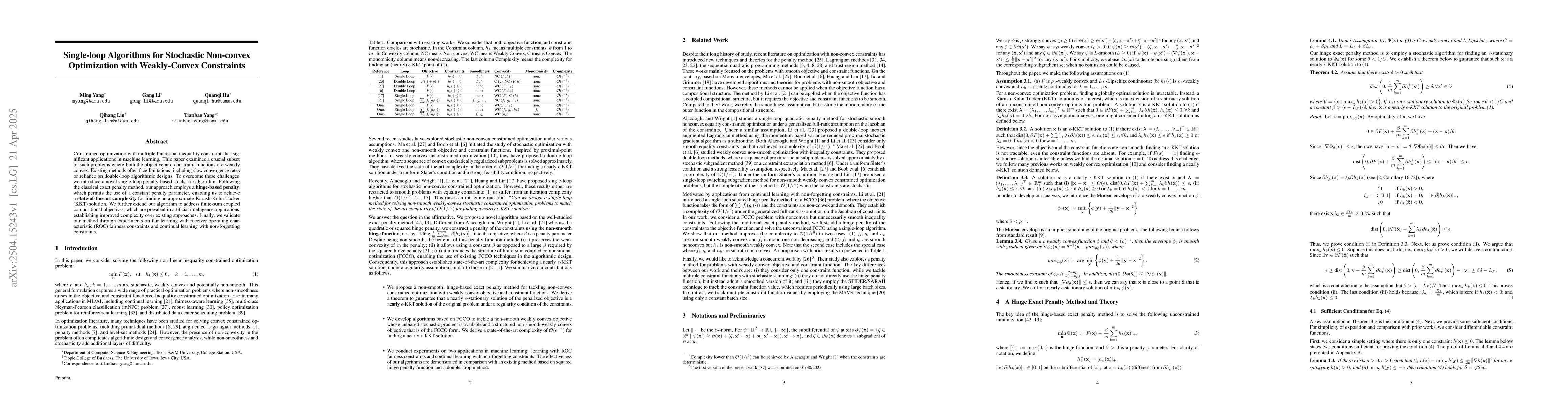 Thumbnail for Single-loop Algorithms for Stochastic Non-convex Optimization with
  Weakly-Convex Constraints