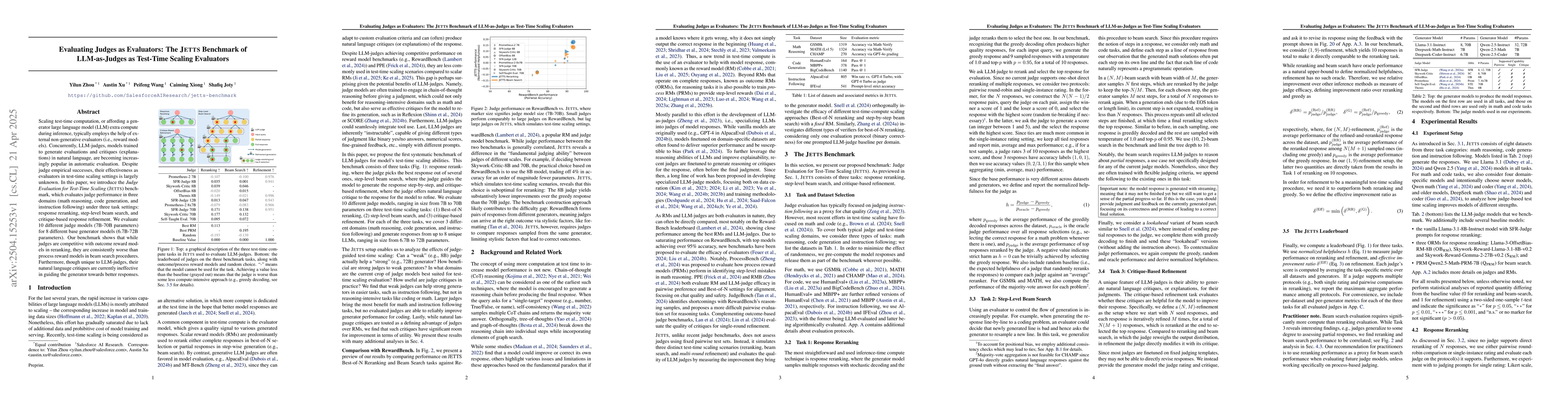 Thumbnail for Evaluating Judges as Evaluators: The JETTS Benchmark of LLM-as-Judges as
  Test-Time Scaling Evaluators