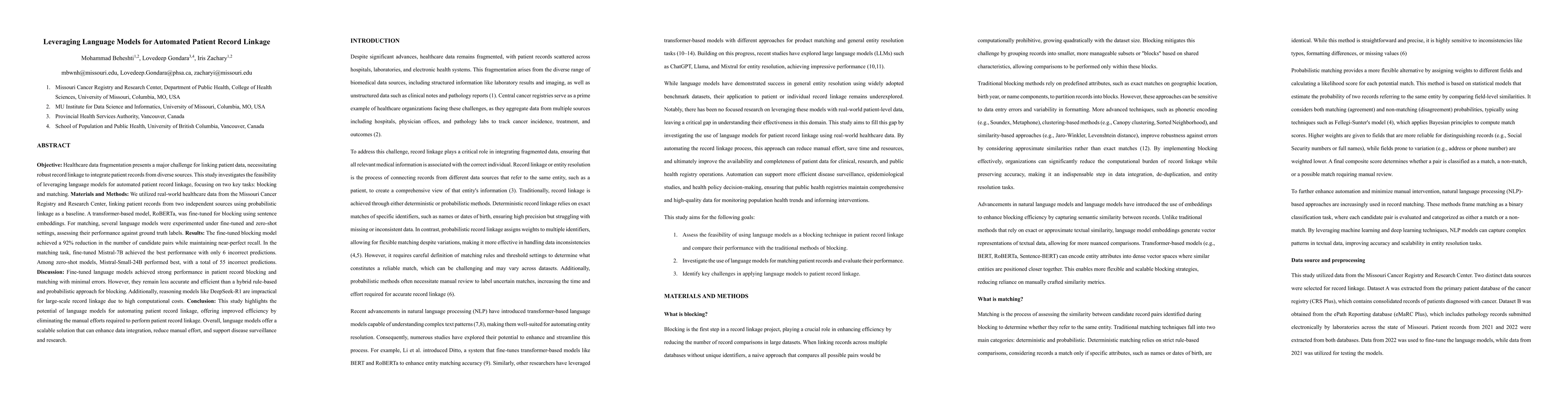 Thumbnail for Leveraging Language Models for Automated Patient Record Linkage