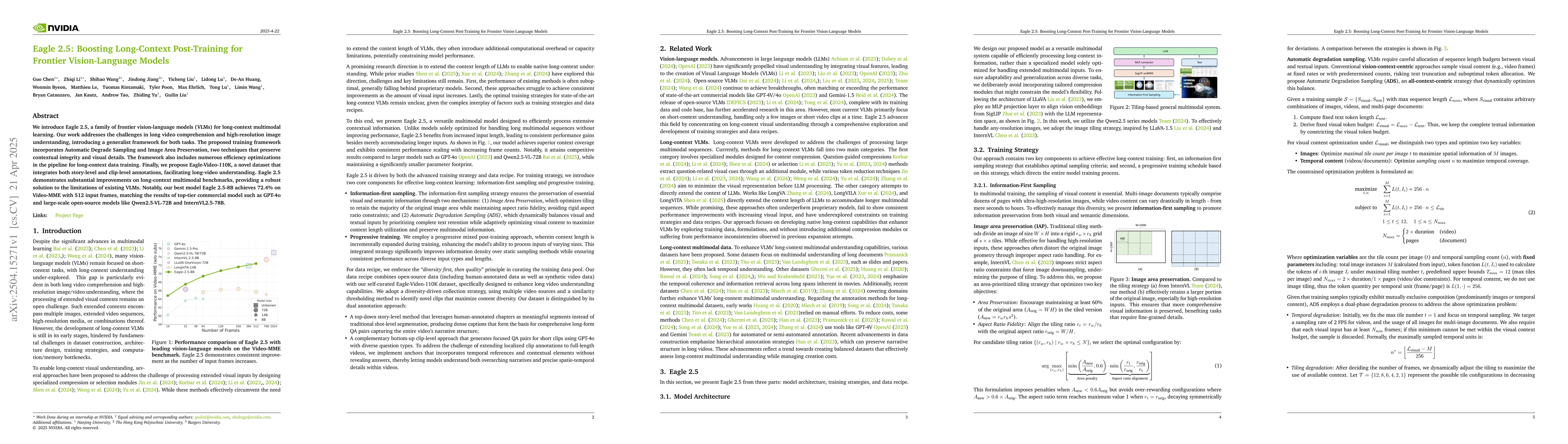 Thumbnail for Eagle 2.5: Boosting Long-Context Post-Training for Frontier
  Vision-Language Models