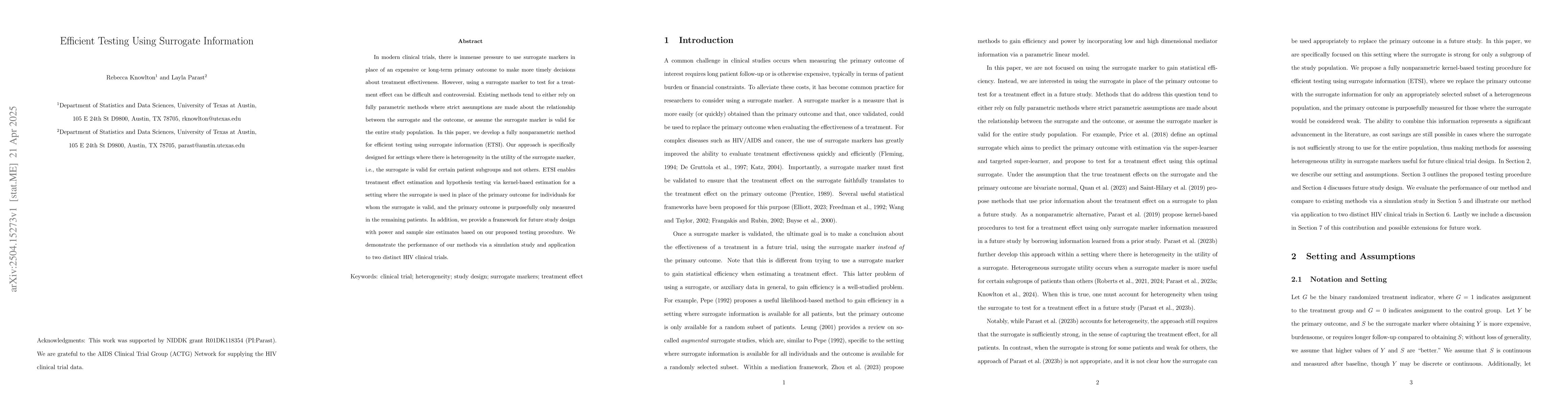 Thumbnail for Efficient Testing Using Surrogate Information