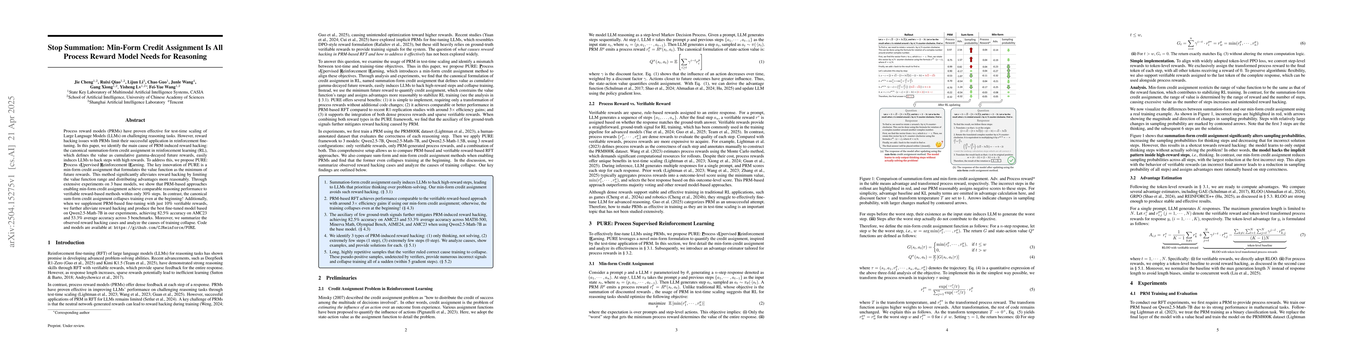 Thumbnail for Stop Summation: Min-Form Credit Assignment Is All Process Reward Model
  Needs for Reasoning