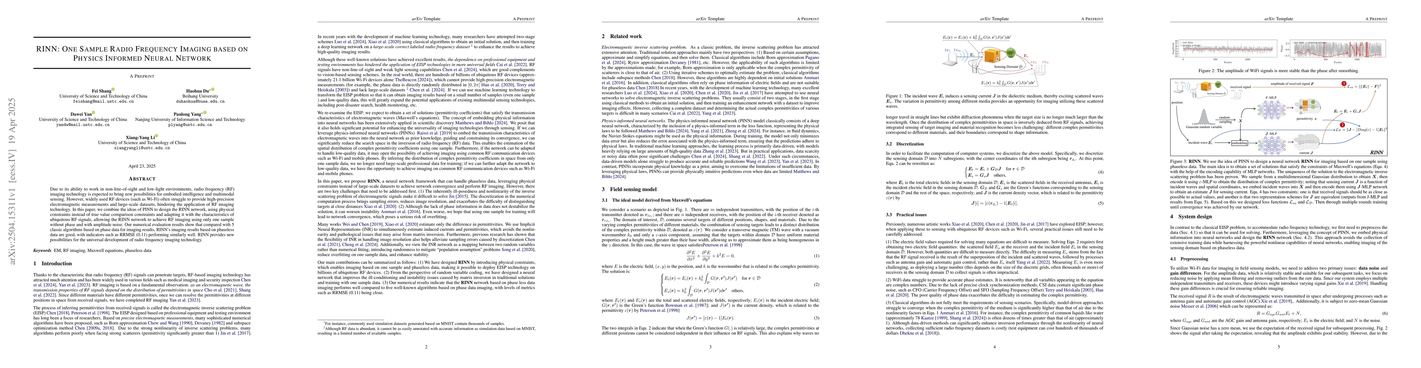 Thumbnail for RINN: One Sample Radio Frequency Imaging based on Physics Informed
  Neural Network