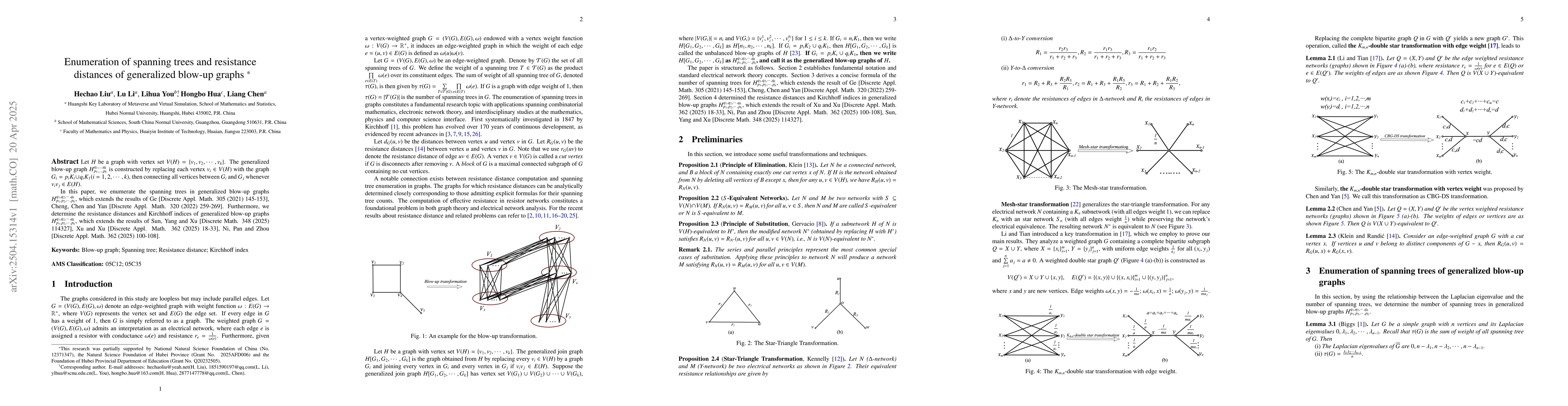Thumbnail for Enumeration of spanning trees and resistance distances of generalized
  blow-up graphs