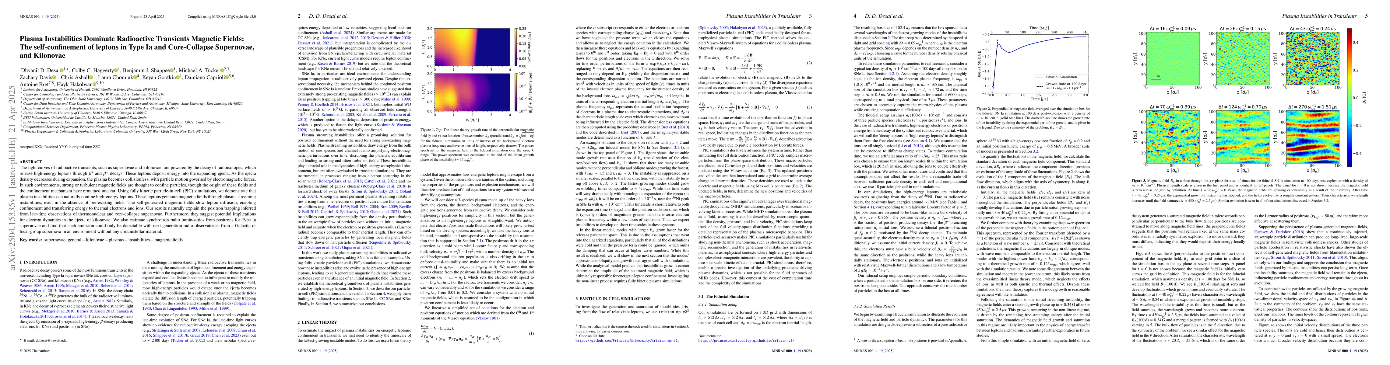 Thumbnail for Plasma Instabilities Dominate Radioactive Transients Magnetic Fields:
  The self-confinement of leptons in Type Ia and Core-Collapse Supernovae, and
  Kilonovae