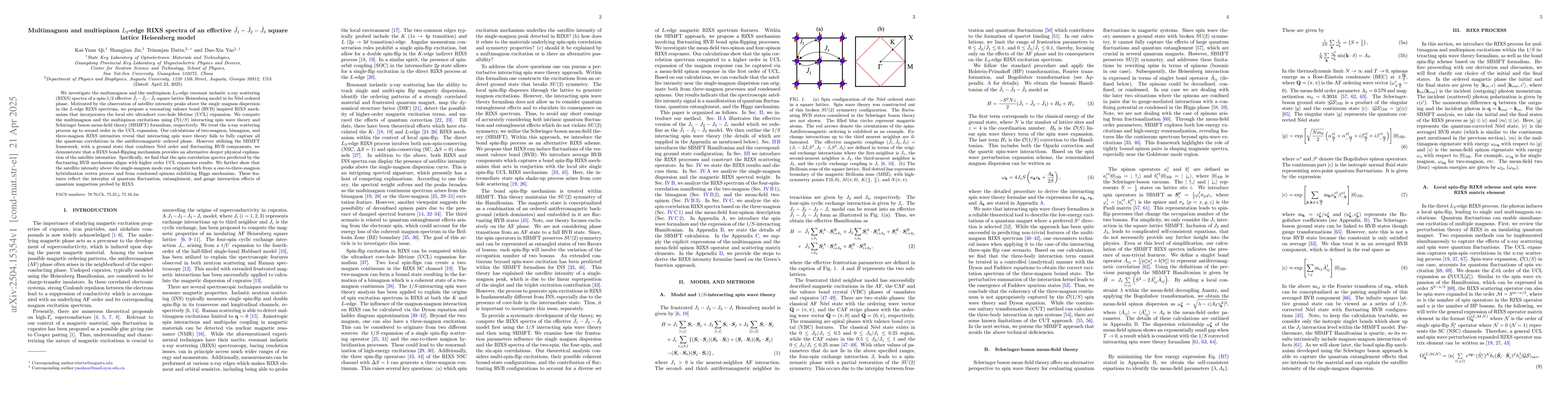 Thumbnail for Multimagnon and multispinon $L_3$-edge RIXS spectra of an effective
  $\tilde{J}_1-\tilde{J}_2-\tilde{J}_3$ square lattice Heisenberg model