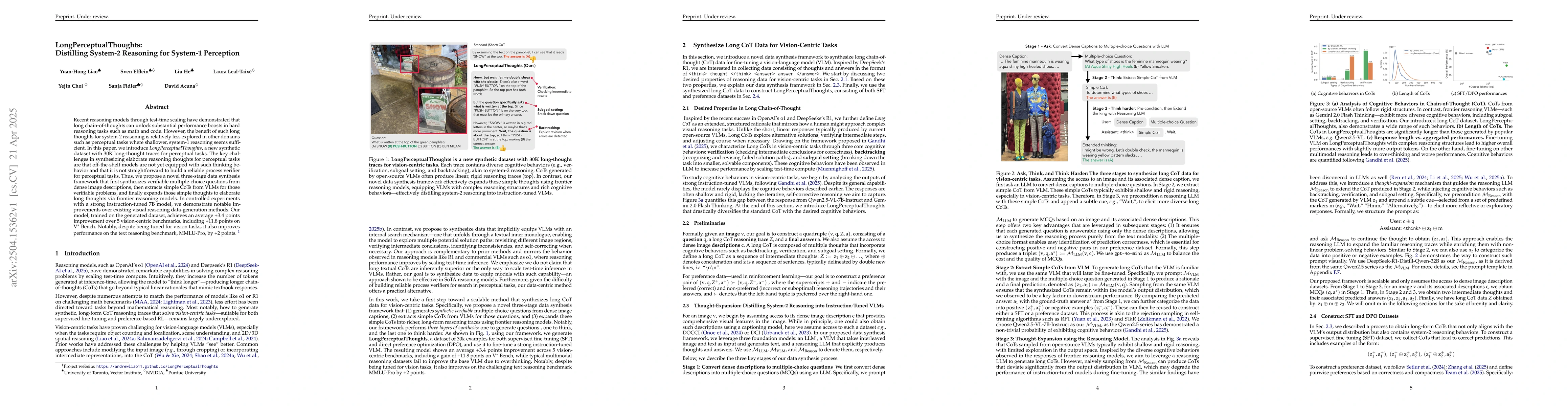 Thumbnail for LongPerceptualThoughts: Distilling System-2 Reasoning for System-1
  Perception