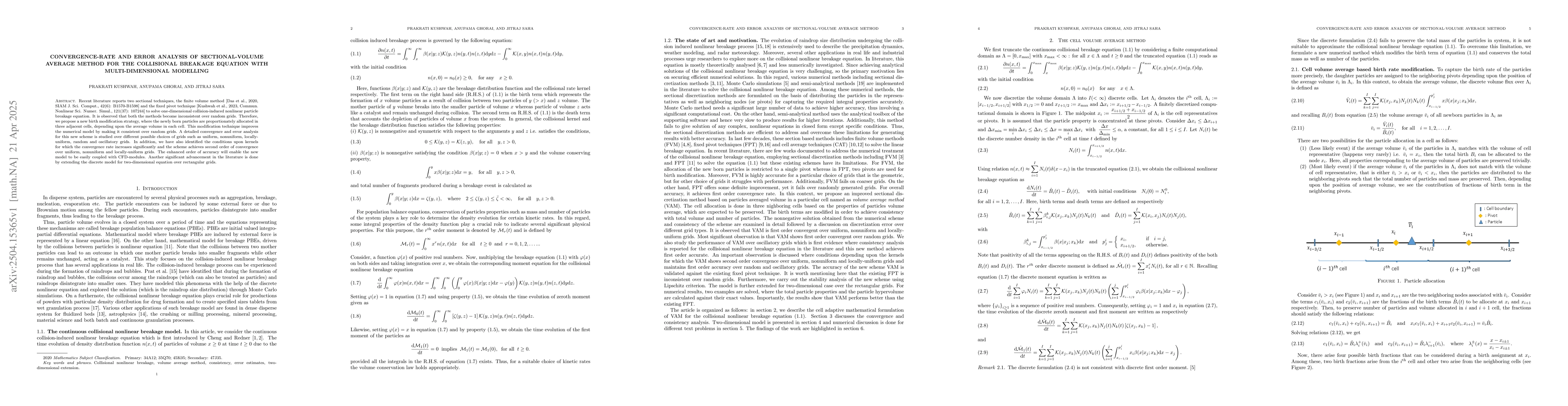 Thumbnail for Convergence-rate and error analysis of sectional-volume average method
  for the collisional breakage equation with multi-dimensional modelling