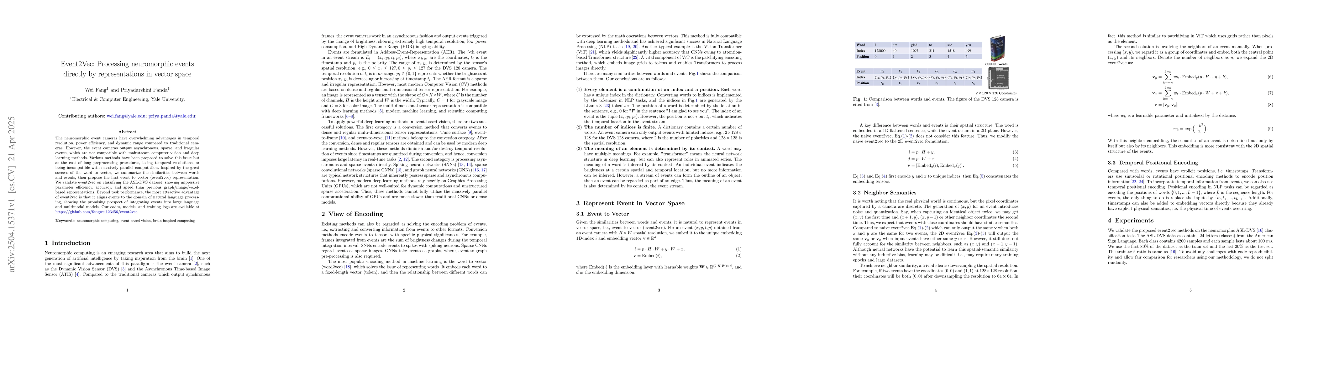 Thumbnail for Event2Vec: Processing neuromorphic events directly by representations in
  vector space