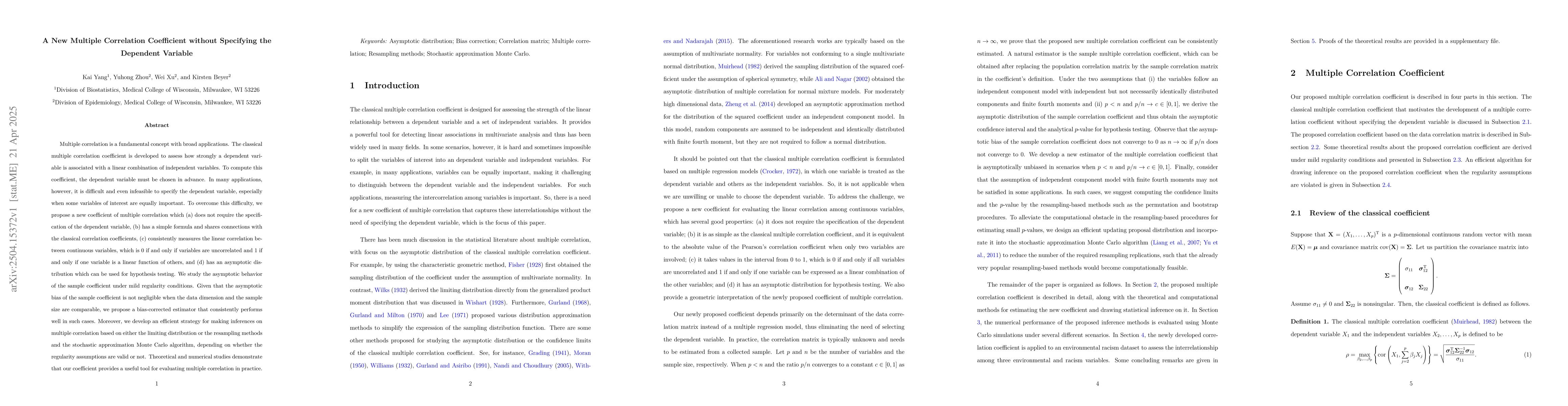 Thumbnail for A New Multiple Correlation Coefficient without Specifying the Dependent
  Variable