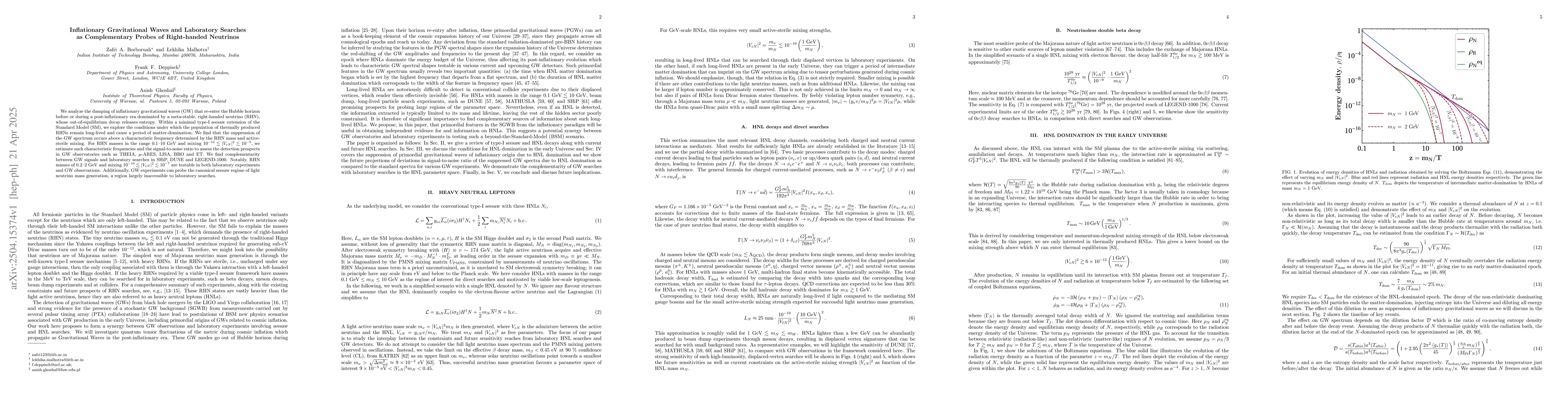 Thumbnail for Inflationary Gravitational Waves and Laboratory Searches as
  Complementary Probes of Right-handed Neutrinos