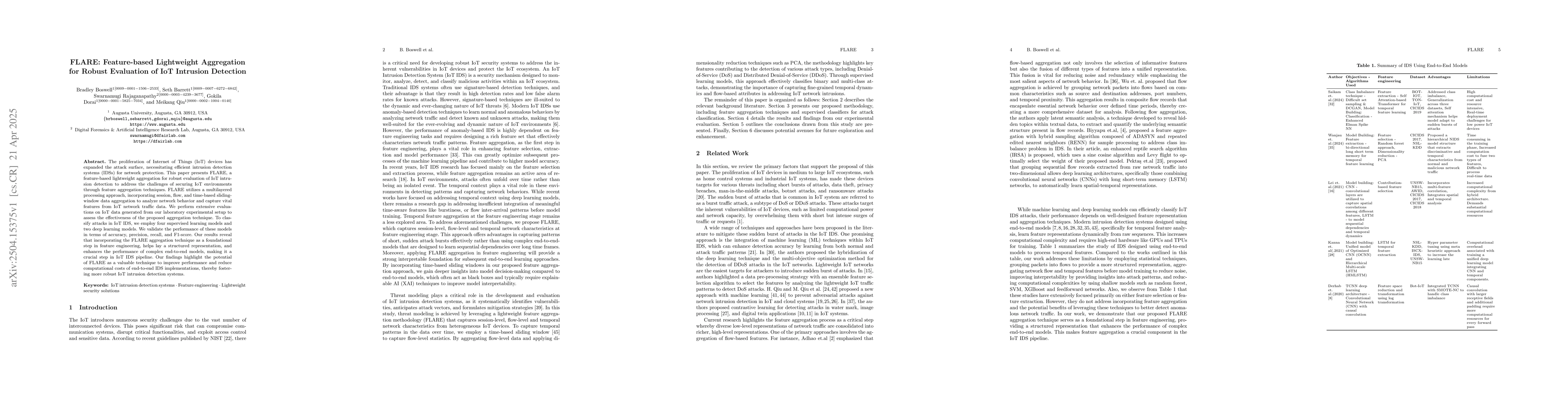 Thumbnail for FLARE: Feature-based Lightweight Aggregation for Robust Evaluation of
  IoT Intrusion Detection