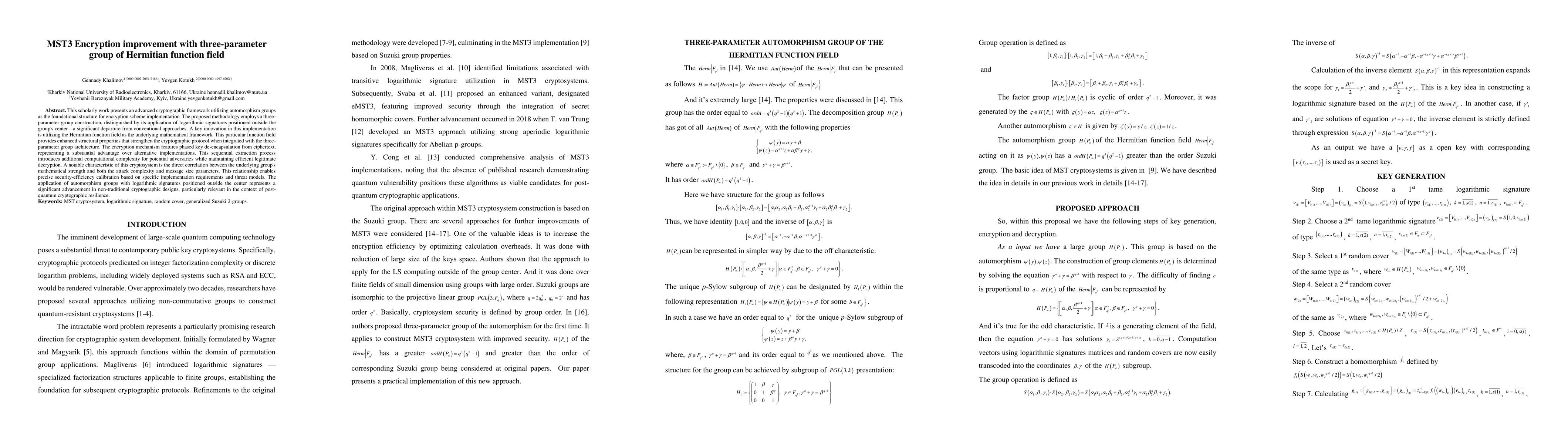 Thumbnail for MST3 Encryption improvement with three-parameter group of Hermitian
  function field