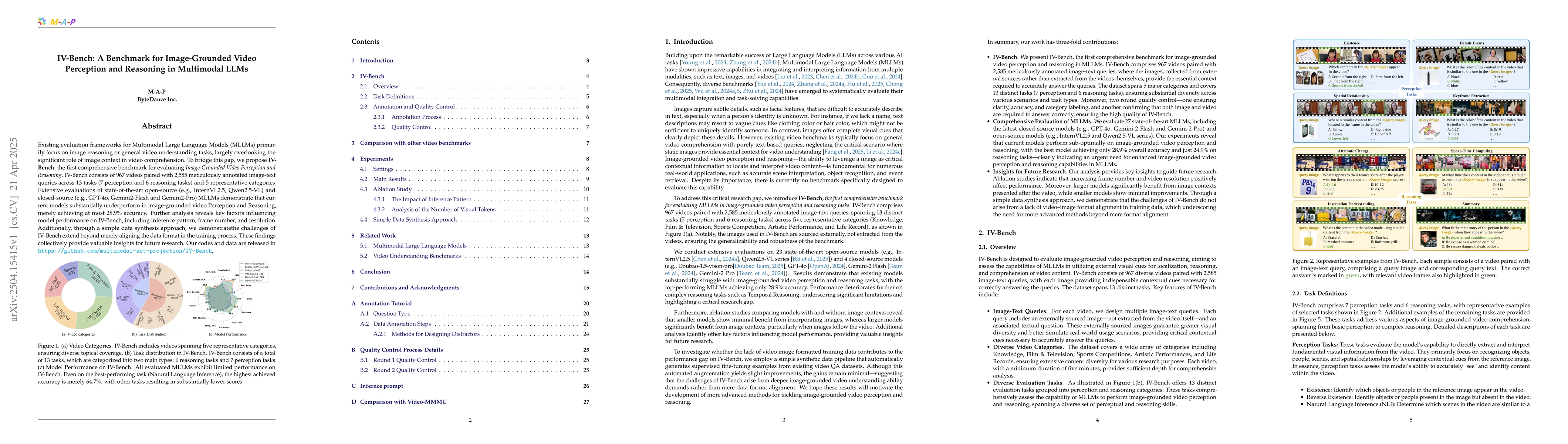 Thumbnail for IV-Bench: A Benchmark for Image-Grounded Video Perception and Reasoning
  in Multimodal LLMs