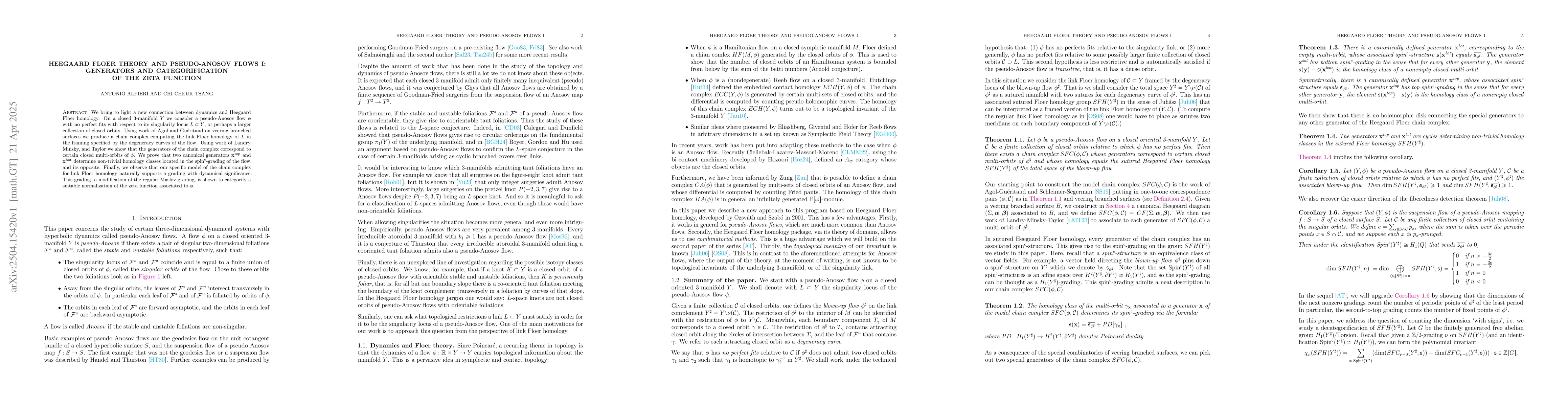 Thumbnail for Heegaard Floer theory and pseudo-Anosov flows I: Generators and
  categorification of the zeta function