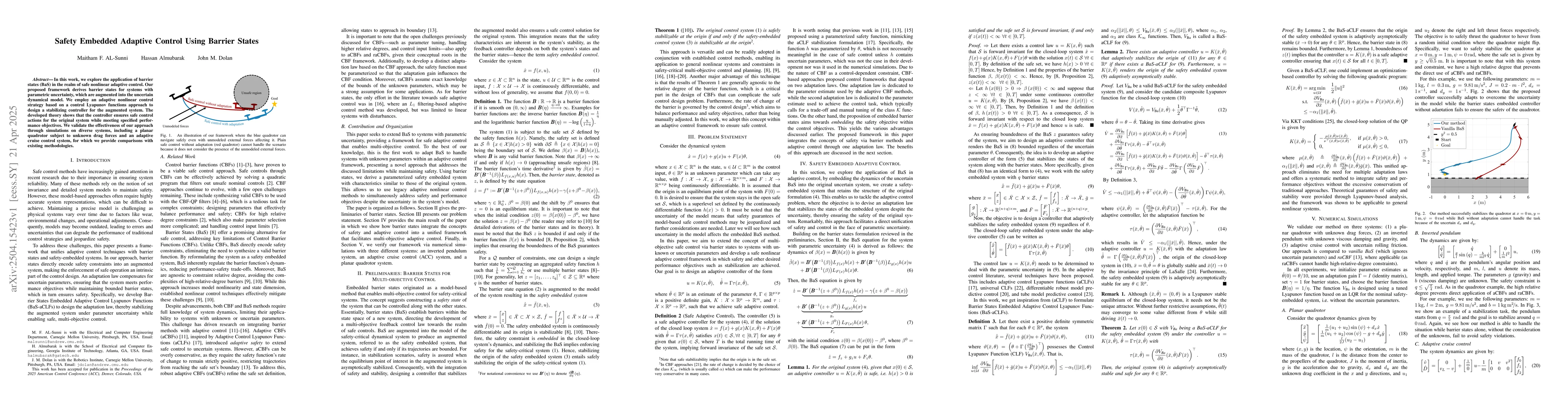 Thumbnail for Safety Embedded Adaptive Control Using Barrier States