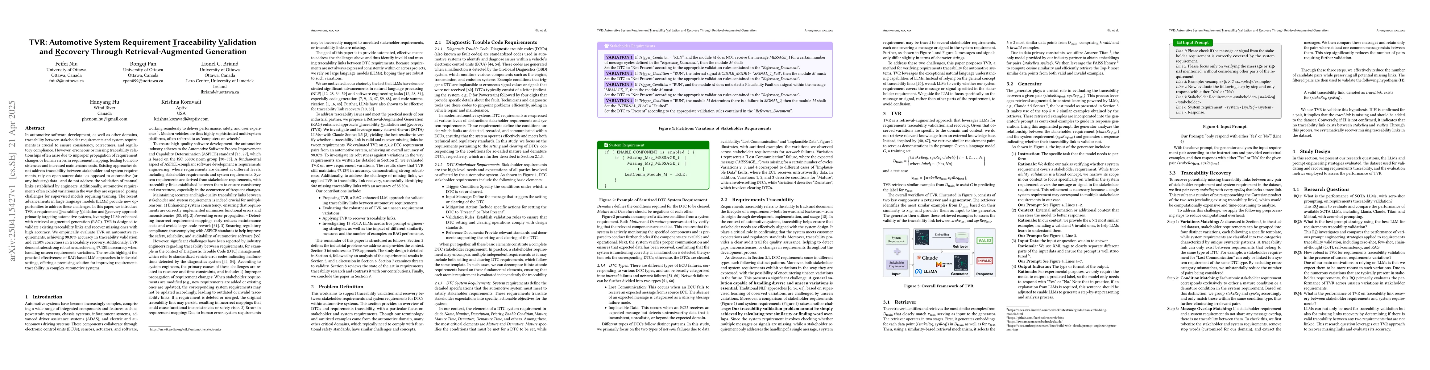 Thumbnail for TVR: Automotive System Requirement Traceability Validation and Recovery
  Through Retrieval-Augmented Generation