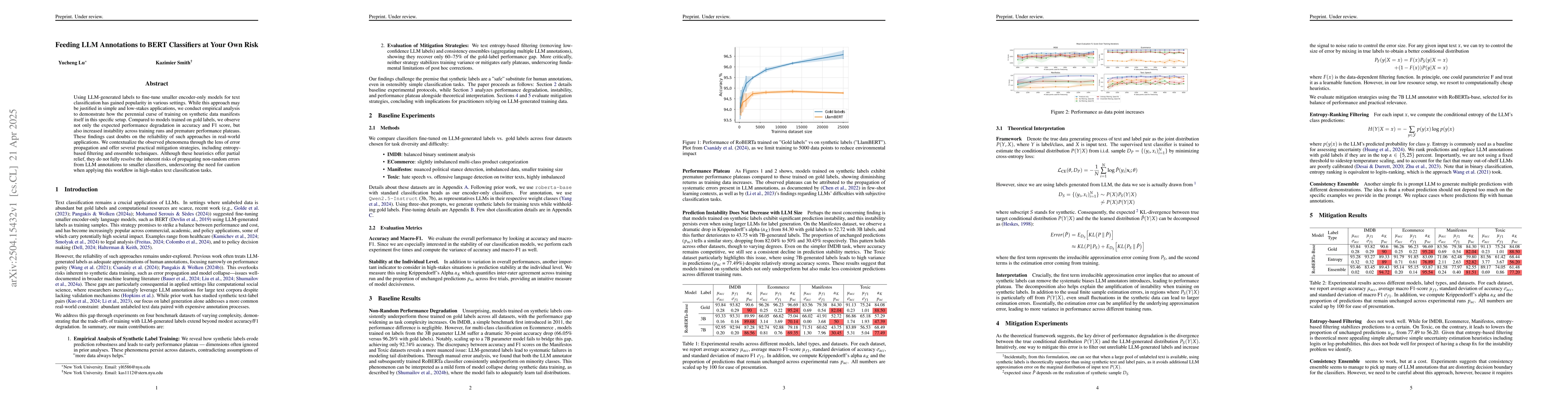 Thumbnail for Feeding LLM Annotations to BERT Classifiers at Your Own Risk