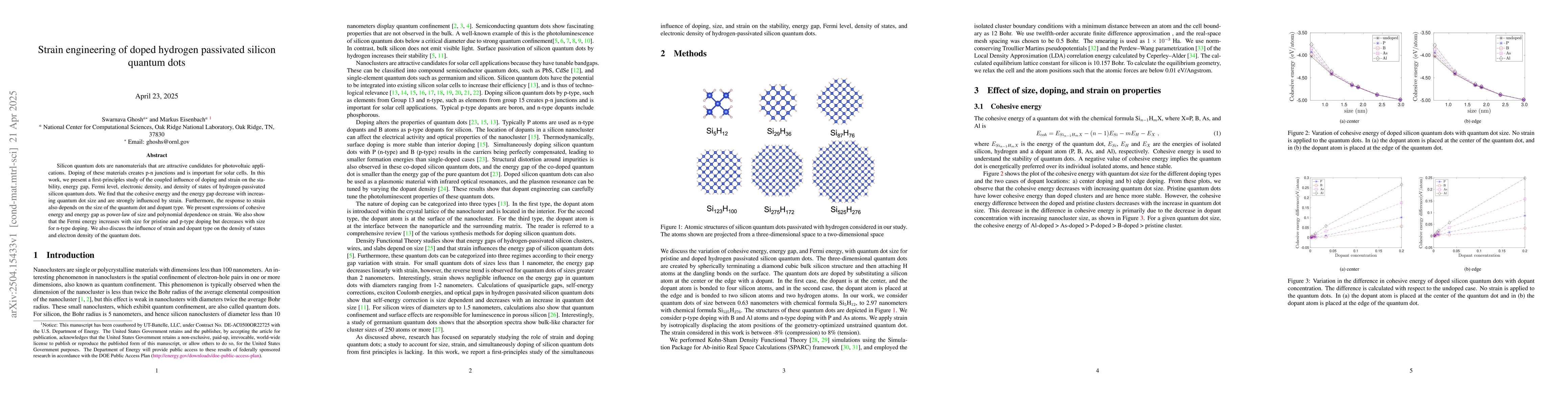 Thumbnail for Strain engineering of doped hydrogen passivated silicon quantum dots
