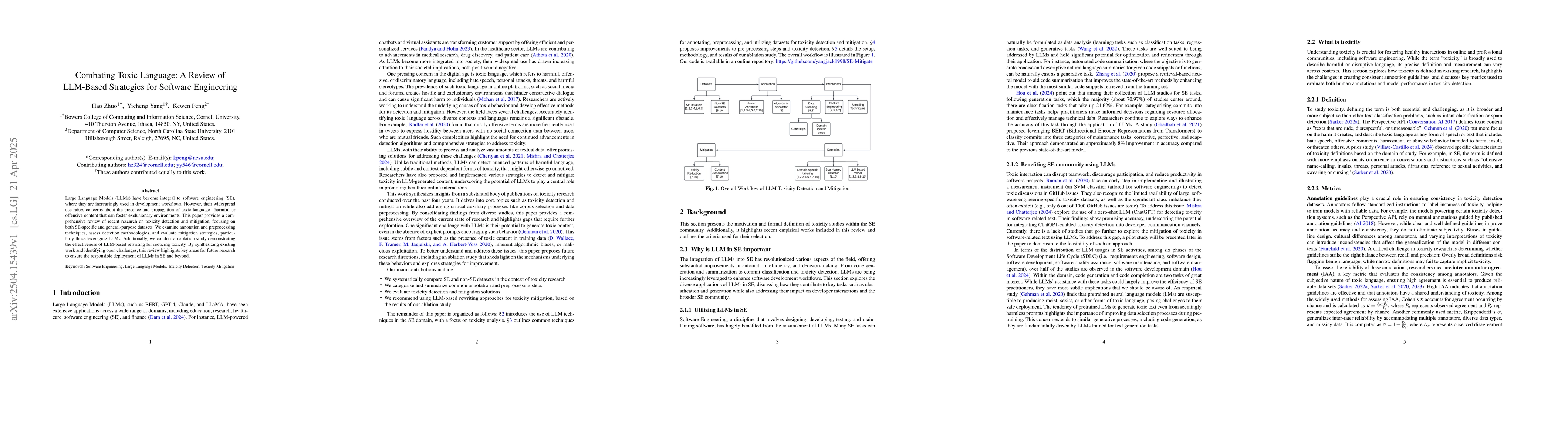 Thumbnail for Combating Toxic Language: A Review of LLM-Based Strategies for Software
  Engineering