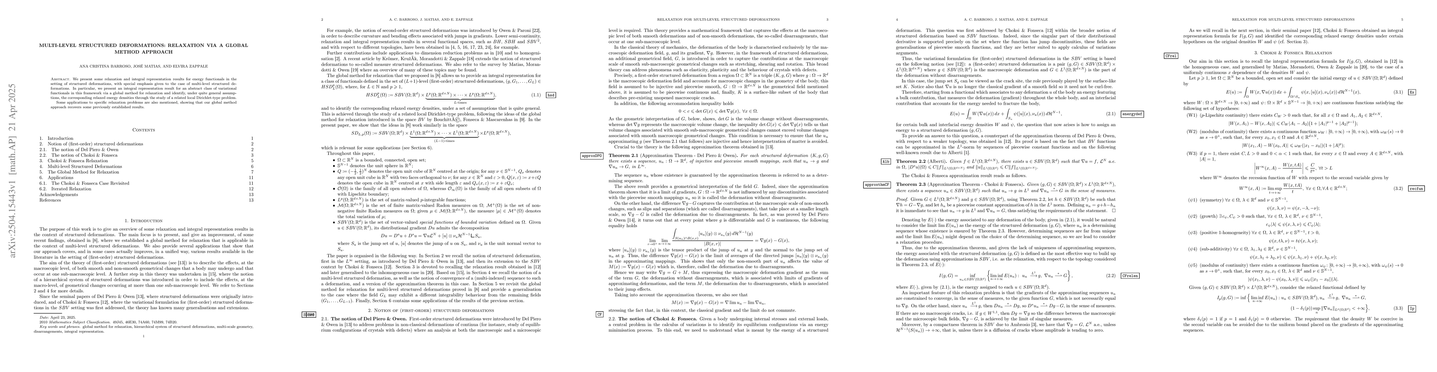 Thumbnail for Multi-level structured deformations: relaxation via a global method
  approach