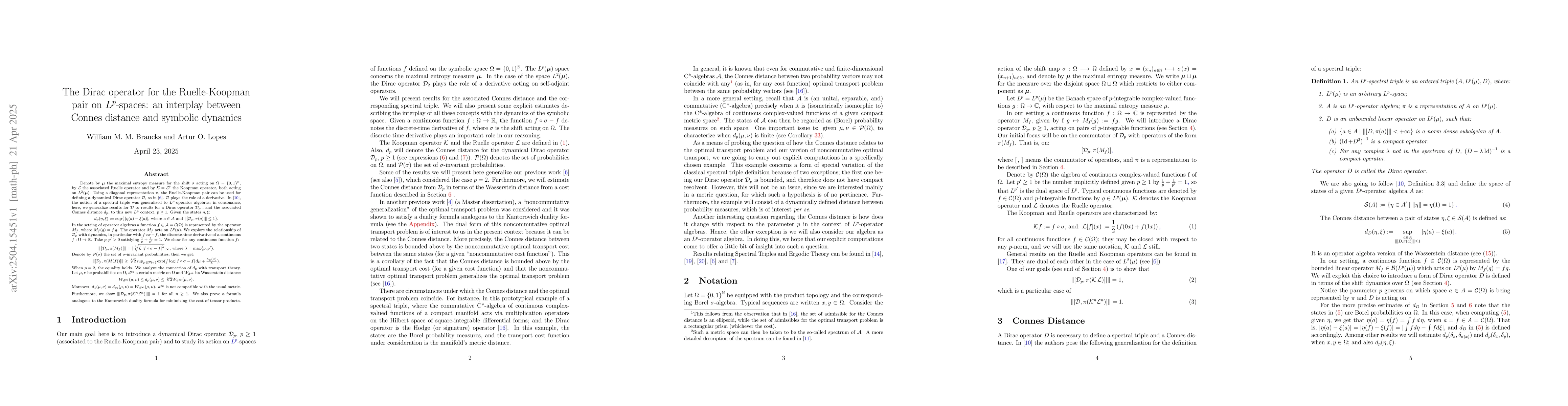 Thumbnail for The Dirac operator for the Ruelle-Koopman pair on L^p-spaces: an
  interplay between Connes distance and symbolic dynamics