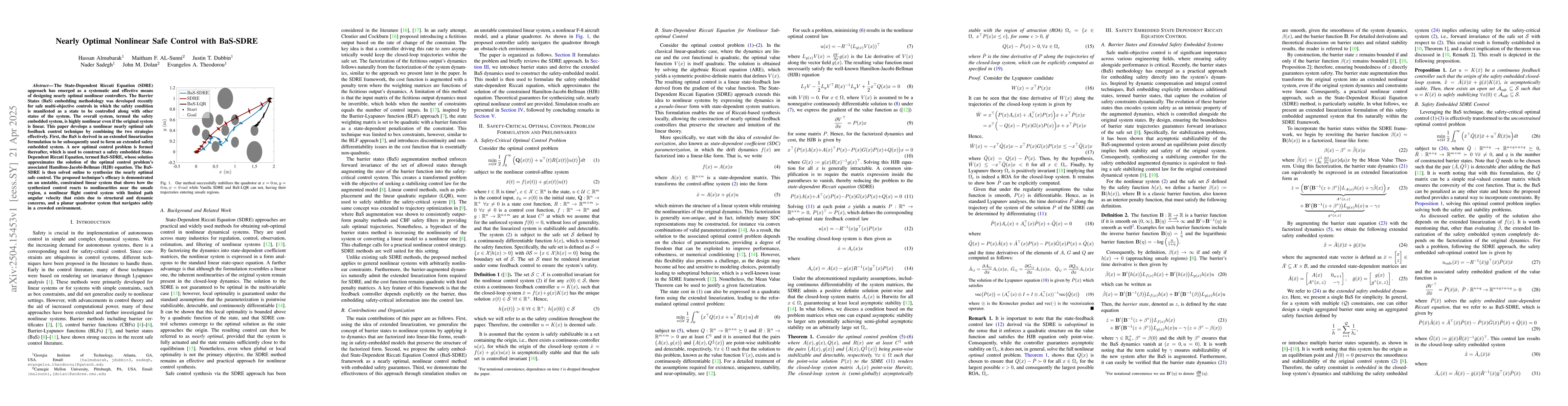 Thumbnail for Nearly Optimal Nonlinear Safe Control with BaS-SDRE