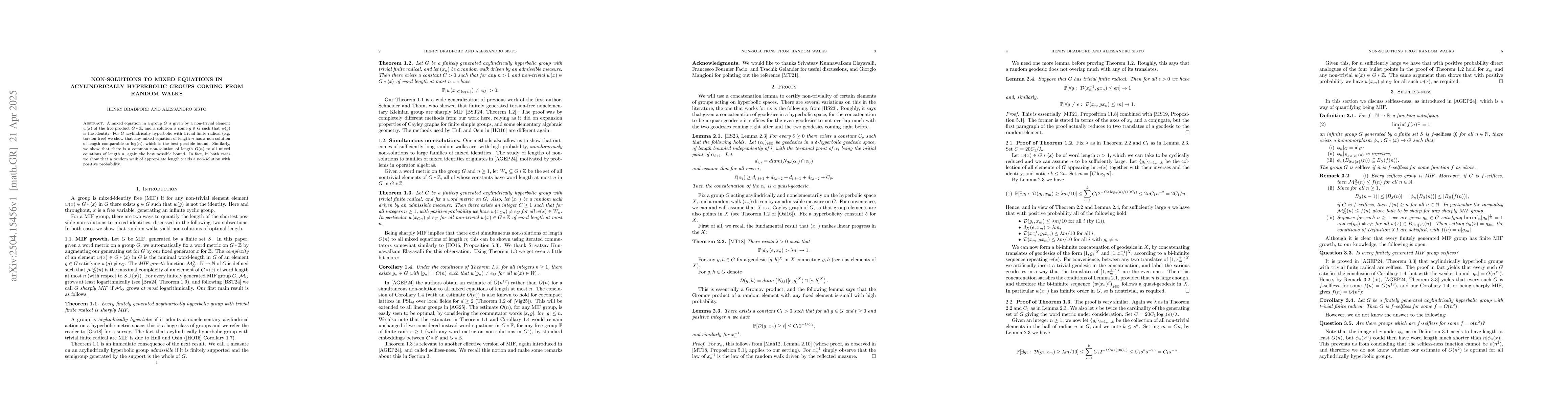 Thumbnail for Non-solutions to mixed equations in acylindrically hyperbolic groups
  coming from random walks