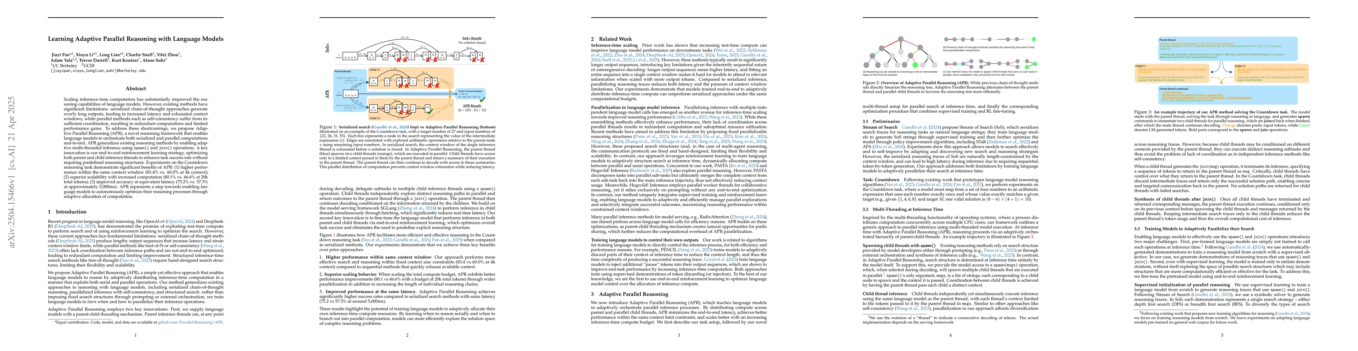Thumbnail for Learning Adaptive Parallel Reasoning with Language Models