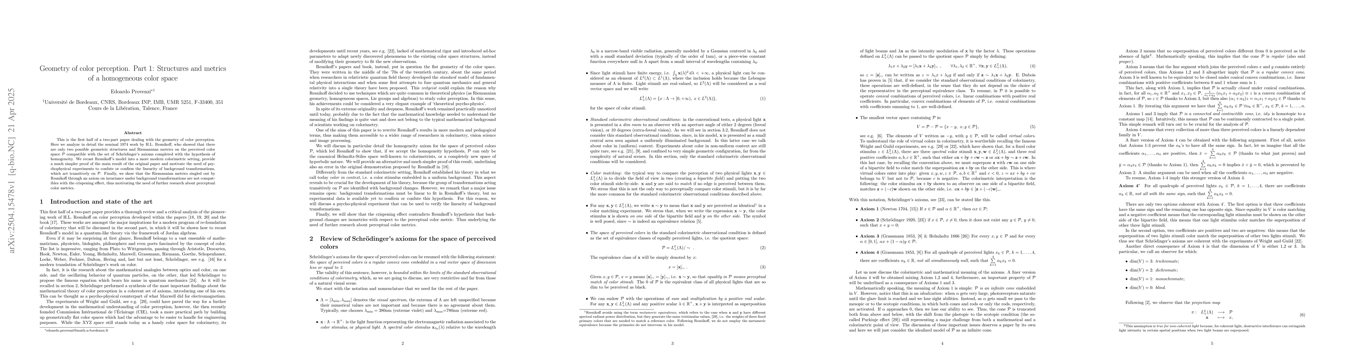 Thumbnail for Geometry of color perception. Part 1: Structures and metrics of a
  homogeneous color space