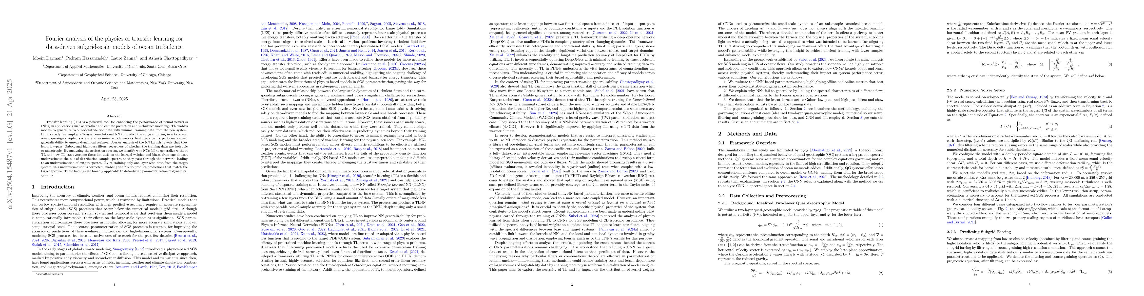 Thumbnail for Fourier analysis of the physics of transfer learning for data-driven
  subgrid-scale models of ocean turbulence