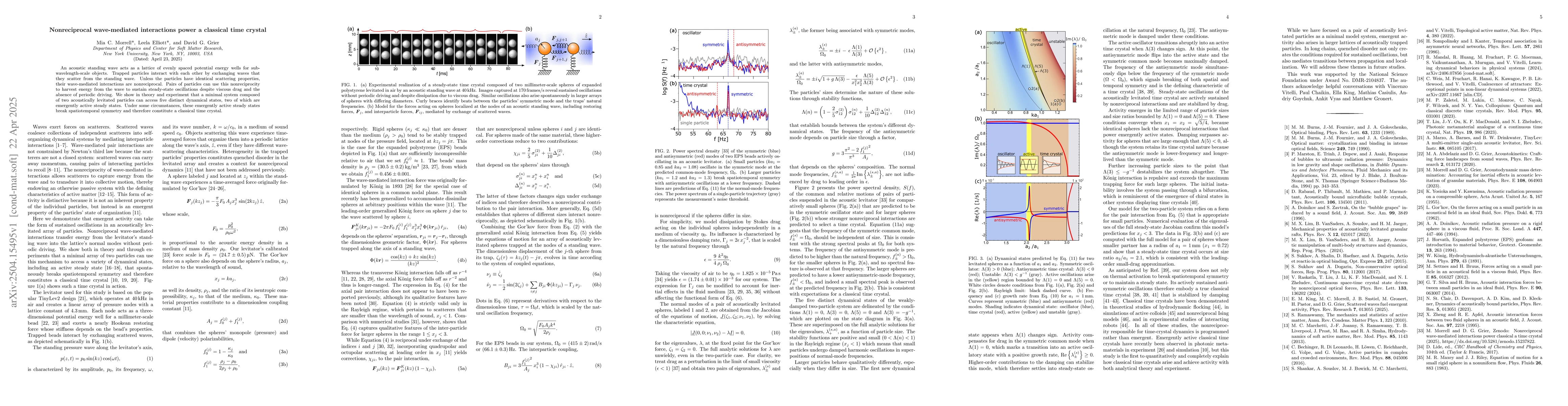 Thumbnail for Nonreciprocal wave-mediated interactions power a classical time crystal